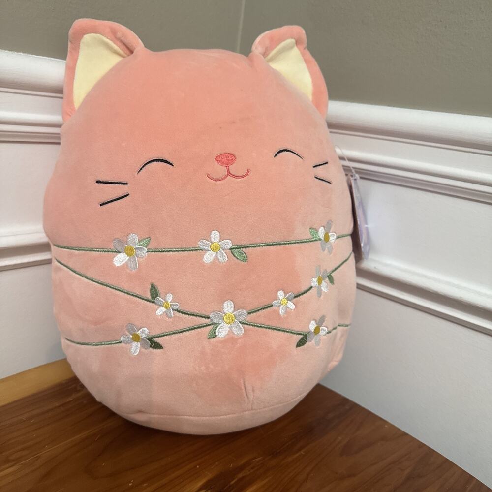 NEW RARE Squishmallow Easter 2025 Wilka the Pink Cat with Flower Garland 16 inch